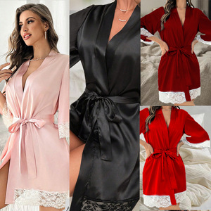 2026 Vestaglie Sexy da Donna, Pigiama Lungo in Pizzo, Regalo per <span class=keywords><strong>Damigelle</strong></span>, Camicia da Notte Casual con Laccetti, Abbigliamento per Casa - Product Image 5