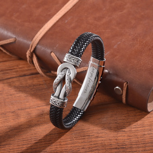 <b>Leather</b> <b>Bracelet</b> With Engraving Love You Forever Stainless Steel Magnetic Double Layer Twisted Unisex Gift Jewelry - Product Image 1
