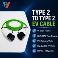 Câble de charge pour véhicule électrique de type 2 OEM, 32A, 7kW, 11kW, 22kW, IEC 62196, prise mâle/femelle de type 2, chargeur de voiture électrique portable