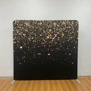 8*8ft Custom Double Side Printing Black Gold Tension Fabric Pillow Case <strong>Photo</strong> <strong>Booth</strong> Exhibition Backdrop Display Stand