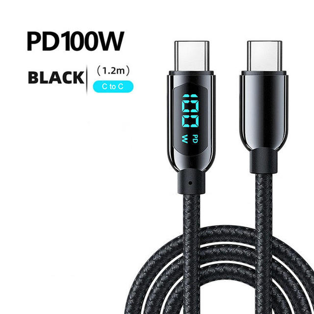 2026 New 100W 5A Digital Display Braided USB C to C Fast Charging Cable for iPhone