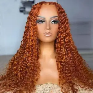 Cabello 13*4 frontal completo Área de encaje grande jengibre color naranja cabello humano 1 pieza 26 pulgadas peluca brasileña cabello humano onda de agua peluca