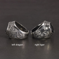 Bagues pour hommes turcs en argent pur 925 véritable Bague Dragon Tigre avec gravure vintage en onyx noir Punk Rock Bijoux vintage