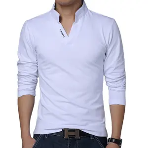 Kaus Lengan Panjang Leher V Pria Polo Murah 1 Buah T-shirt Hitam Putih Ukuran Besar Pakaian Olahraga untuk Pria
