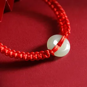 手工编织天然翡翠安全扣手链红色填充设计缅甸玉女奢华珠宝女士生日礼物