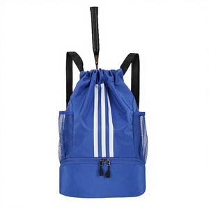 Sac à dos en nylon bleu avec cordon de serrage, poches latérales en filet et compartiment avant zippé, capacité 30-40L, pour le sport et les activités de plein air - Product Image 3