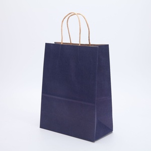 Navy Blue Floral Design Kraft <b>Paper</b> Bag with Handle for Supermarket Use Thank You Gift for Restaurant Food Service - Product Image 1