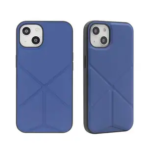 Laudtec豪华聚氨酯皮革手机保护套手机外壳，带可折叠支架，适用于iPhone 14 13 12系列