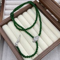 Collier Lariat de Luxe en Forme de Y avec Perles d'Agate Naturelle et de Tourmaline, Fermoir Serpent Ouvert Pavé de Zircons Cubiques, Longue Chaîne, Bijou de Créateur