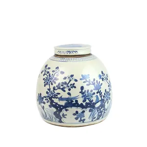 RZEY03-C-RZFZ Antique Tái Tạo Tay Sơn Màu Xanh Chim Hoa Sứ Vase Với Nắp