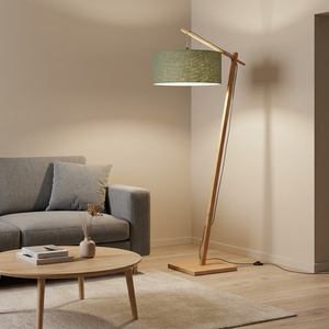 Bamboo Floor <b>Lamp</b> <b>Drum</b> <b>Shade</b> Wooden Angle Pole Floor Standing Light for Living Room Bedroom - Product Image 4