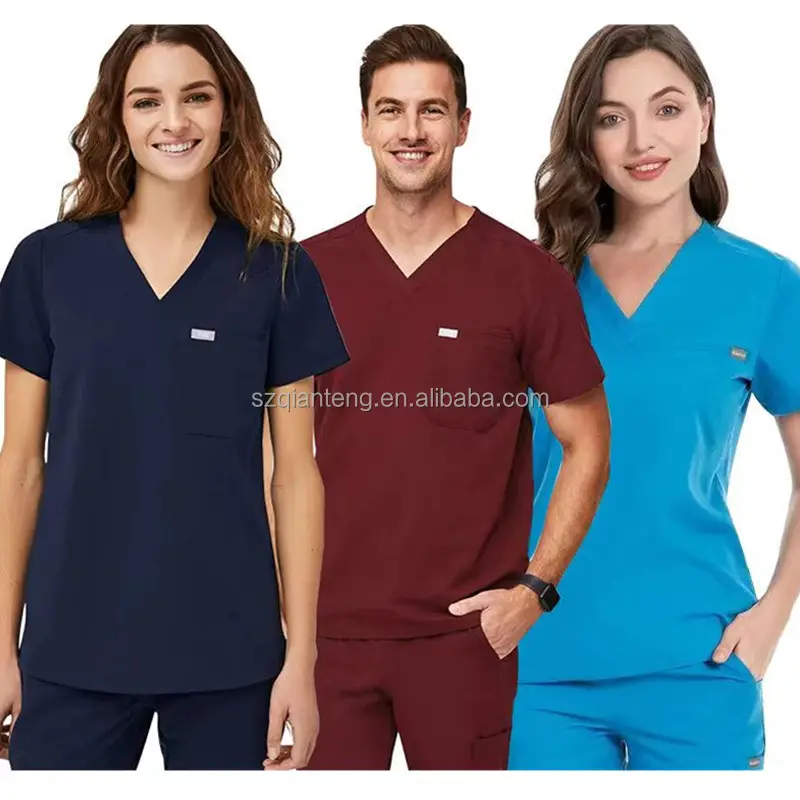 AQTQ Conjunto de uniforme de enfermagem plus size para mulheres moda feminina, esfoliante de figos para corredores, conjunto de algodão branco para hospital, manga curta, fornecedor
