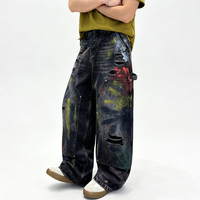 Pantalon en jean déchiré coupe droite ample à jambe large, style graffiti multicolore, de la marque américaine tendance Workwear
