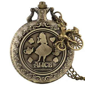 Relógio de bolso vintage, relógio de bolso vintage bronze de bolso com pingente de coelho