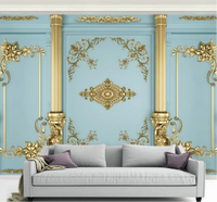 Papier peint mural photographique personnalisé en usine, motif colonne romaine sculptée dorée 3D européenne, pour fond mural, décoration murale moderne