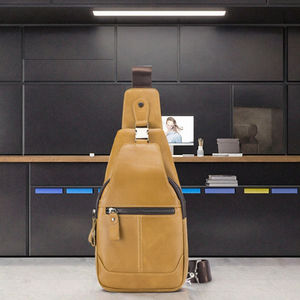 Bolso Mensajero de Cuero Genuino Ligero para Hombre BULLCAPTAIN, Diseño Geométrico, Bolsillo con Cremallera Oculta, para Senderismo y Ciclismo - Product Image 3