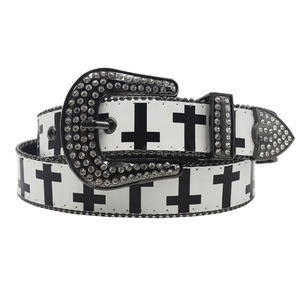 Fábrica personalizada moda Rhinestone hebilla Cruz impreso hombres Punk PU cuero mujeres Y2K Jeans BB <span class=keywords><strong>Simon</strong></span> cinturones - Product Image 3