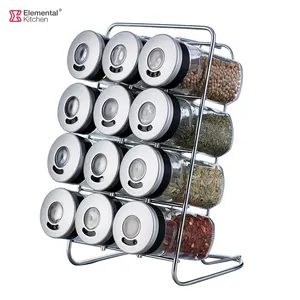 12 Pack Glass Spice Rack Organizer Jar Set For Kitchen Countertop Seasoning Stand Organizer