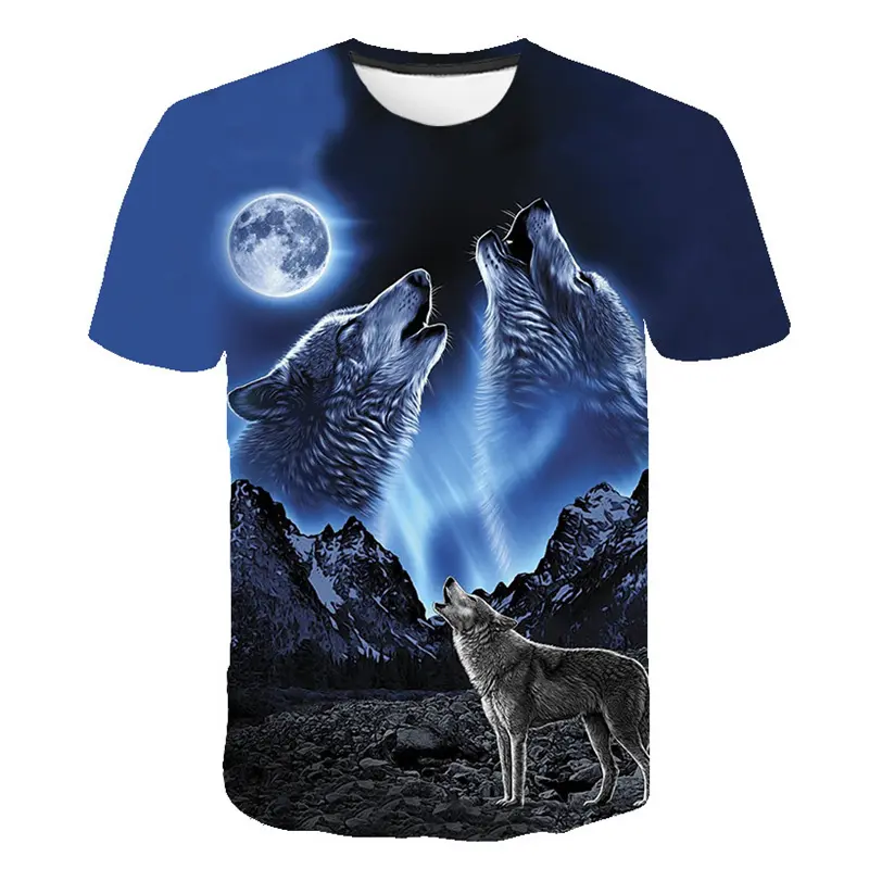 Camiseta de manga corta para hombre y mujer, camiseta informal con estampado creativo 3D, camisetas gráficas de cuello redondo, camiseta de diseño de lobo