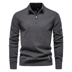 Nouveau Pulls pour hommes <span class=keywords><strong>Pull</strong></span> En Coton De Couleur Unie <span class=keywords><strong>Col</strong></span> Montant Demi-fermeture Eclair Coupe Ajustee Haut En Tricot - Product Image 5