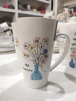 Seramik Kemik Çini Baskılı Kupalar Uzun 500ml Okula Dönüş Çay Kahve Süt Su Bardağı Mutlu Olun