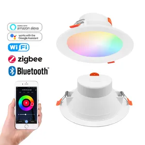 热卖Zigbee Wifi 3Cct涂鸦嵌入式筒灯天花板RGB发光二极管智能发光二极管筒灯