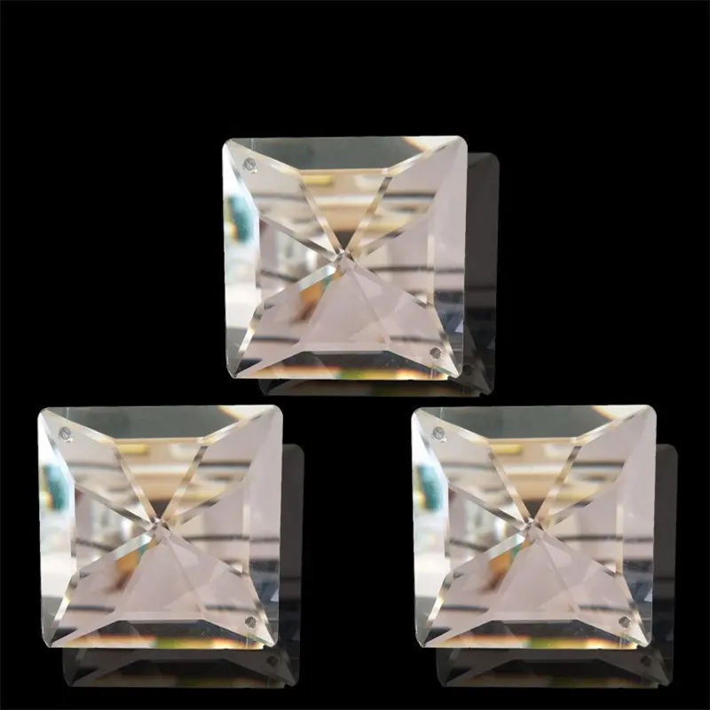 Klare 40mm 100pcs Kronleuchter Glas Kristall quadratische Perlen facetten reiche Perlen zwei Löcher Lampen teile