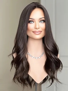 Venta al por mayor de pelucas médicas de cabello humano con cutícula alineada rusa 100% ondulado suelto de color marrón oscuro Peluca de encaje completo con base de seda PU - Product Image 4