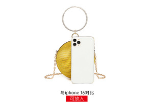 Borsetta a sfera rotonda <span class=keywords><strong>nera</strong></span> in <span class=keywords><strong>argento</strong></span> dorato per donna di lusso con strass brillante con strass borsa da sera - Product Image 2