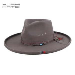HUAYI HATS New Wholesale Winter New Style Wide Brim Unisex Fashionable Wool Wide Brim Jazzy Hat plaid Fedora