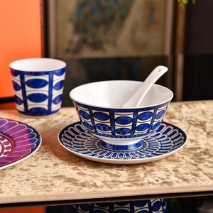 Blue And White Geometric Floral Porcelain Dinnerware <b>Set</b> For 2 With Plates Bowls Cups Spoons Luxury Gift Box For Home Wedding Pa - Product Image 3