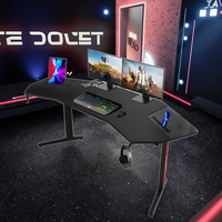 Personnalisé 1.8m en forme d'aile rvb bureau de jeu grand mobilier de bureau à domicile lumières LED en fibre de carbone métal 1.8m table d'ordinateur pour
