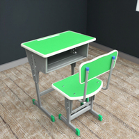 Ensemble table et chaises d'étude en métal et en bois réglables et durables et écologiques pour les étudiants du primaire au collège, à la maison et au bureau