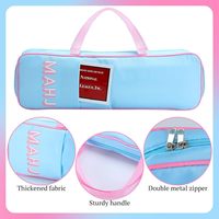 Bolsa de Almacenamiento para Fichas de Mahjong Oxford Azul Claro, con Ribete y Asas Rosas, Letras MAHJ Verticales, Bolsillo Frontal