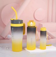 Lot de 3 Gourdes en Plastique Bouteille d'Eau Dégradée de 40 oz avec Paille et Poignée pour Sport et Gym