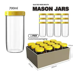 Lọ Thủy Tinh Mason Đựng Mứt Hạt Miệng Rộng 300Ml 350Ml 450Ml 700Ml Có Nắp Đậy Bằng Nhựa Kín