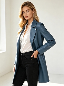Abrigo de Gabardina Largo para Mujer, Color Azul Grisáceo, con Solapa, Manga Larga, Elegante, para Primavera, Ideal para el Trabajo o Citas, Servicio Personalizado, Venta Caliente - Product Image 3