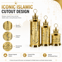 Lanterne LED islamique en acier inoxydable doré pour l'Aïd, porte-bougie en métal pour la décoration de table du Ramadan et de l'Aïd Moubarak