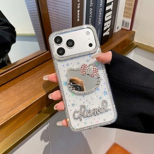 Fashion Clear Diamond kt cat Mirror Bracket Mobile phone case for <b>iPhone</b> 17 16 15 14 13 pro max Transparency Glitter Back Cover - Product Image 4