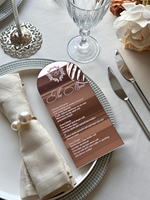 Carte de menu de mariage en acrylique miroir argenté: décor de table rustique de luxe