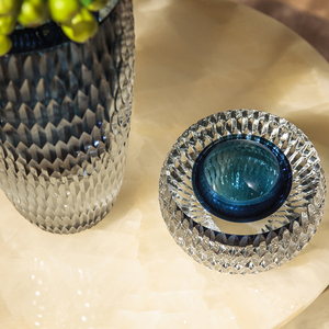 Vases à fleurs en cristal de <span class=keywords><strong>verre</strong></span> de décoration de maison brillant de surface <span class=keywords><strong>bleu</strong></span> foncé riche et calme - Product Image 4