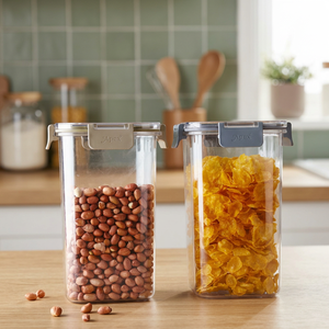 ANAX Modern <b>Stackable</b> Airtight Press Lock Food <b>Storage</b> <b>Containers</b> Set of 2 Clear PP Jars with Silicone Gasket for Kitchen Pantry - Product Image 3