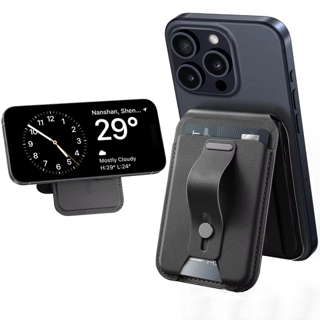 2026 360° Rotating Hinge Flip Mobile Phone Holder Business Credit Pu Leather Wallet Card Holder Stand for IPhone 18 pro max