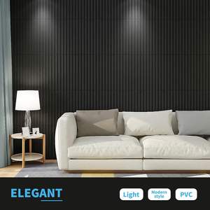 Art3dモダンな3Dフルーツテクスチャードスラット壁パネル12タイル19.7 <span class=keywords><strong>X</strong></span> 19.7inブラック幾何学的PVC MDFアパート用水分プルーフ - Product Image 3