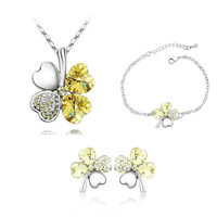 2024 Zirkoon Oorbellen Sets Vier Klaver Blad Vrouwen Bruids Kristal Sieraden Ketting Set