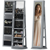 Ggtradinginc Armoire à bijoux pivotante à 360° avec miroir pleine longueur en verre gris, armoire verrouillable, éclairage LED, fixation murale, moderne, résistante à l'eau