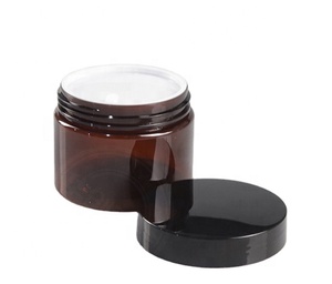 Kustom 300ml 200ml 250 ml 8 <span class=keywords><strong>oz</strong></span> 8 <span class=keywords><strong>oz</strong></span> kemasan mulut lebar Amber krim kosmetik plastik hewan peliharaan botol dengan tutup untuk Scrub Tubuh