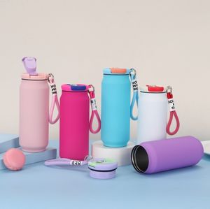 Nouvelle tasse isotherme en acier inoxydable 304 pour usage extérieur, avec cordon amovible, couleur unie, corps droit, pour l'eau quotidienne et le Nouvel An - Product Image 2