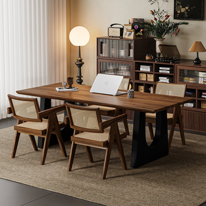 Mesa de comedor de madera maciza color nogal, rectangular, multiusos, para comedor y escritorio - Product Image 2