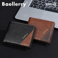 Dompet Lipat Tiga Kecil Pria Vintage Warna Kontras PU Lapisan Poliester RFID Sederhana Grosir